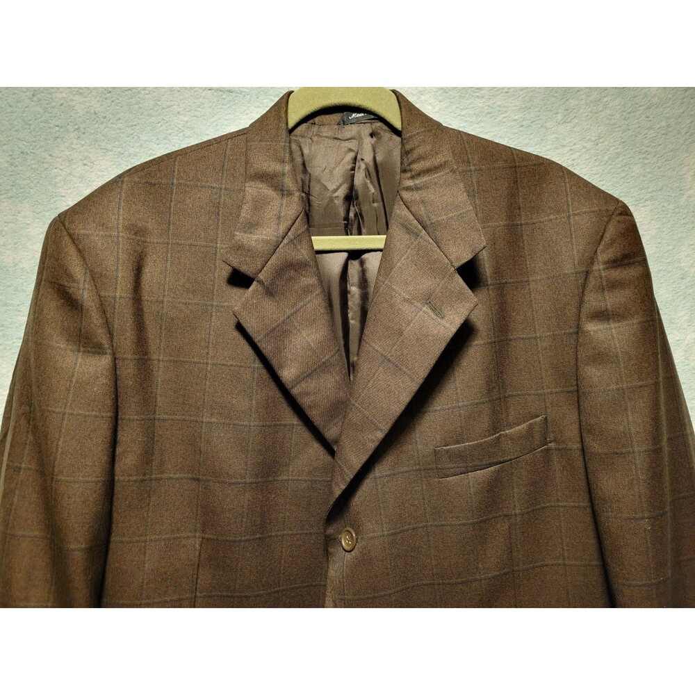 Giorgio Valentini Men’s 44 Brown Plaid Super 130s Wool Suit Jacket Blazer Carlo